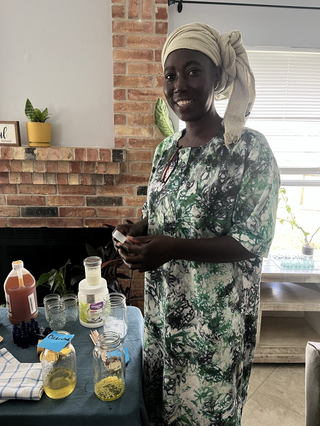 Francisca at the apothecary workstation