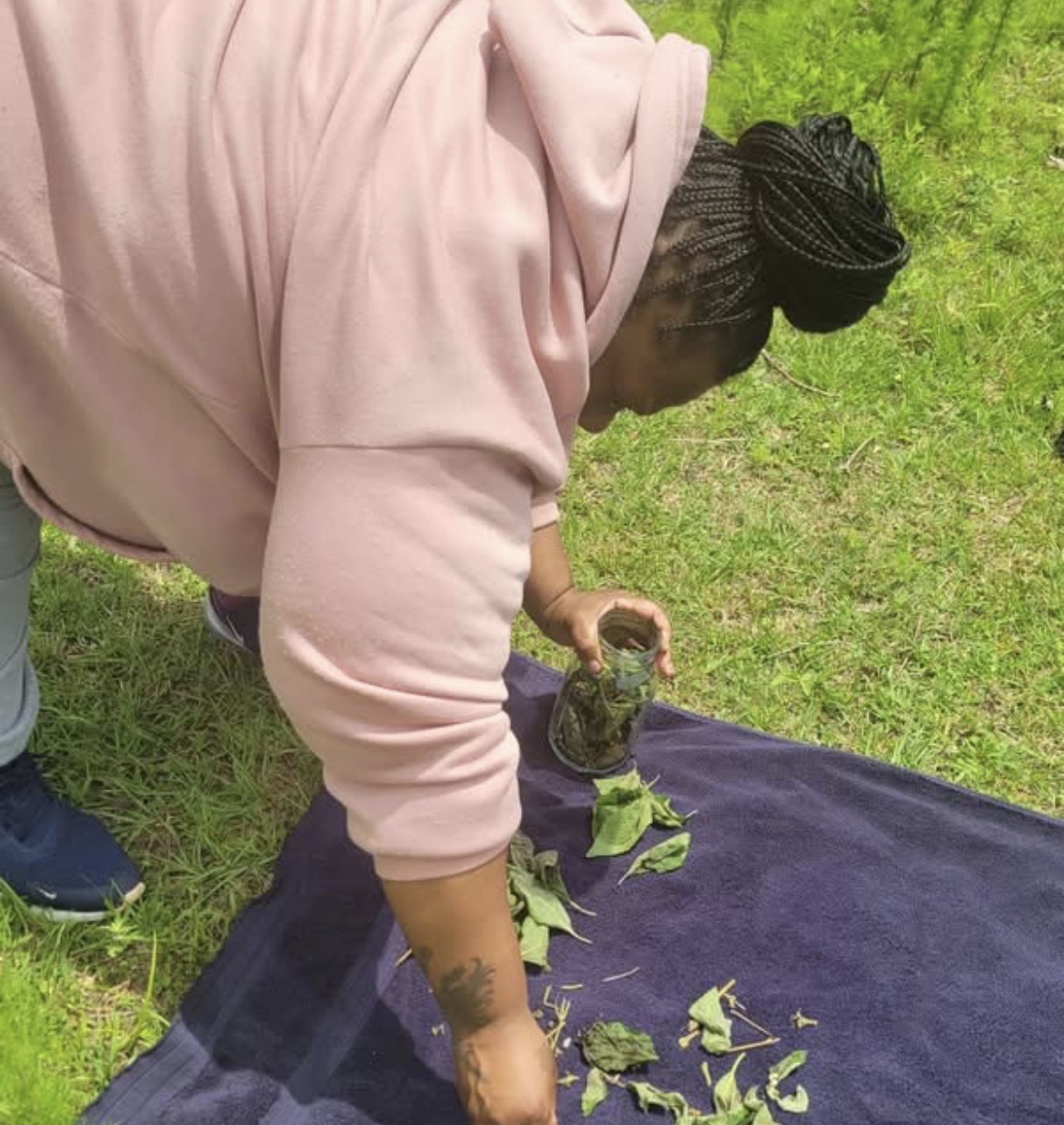 Packing herbs into the solar infusion jar